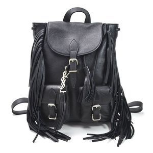 Saint Laurent Festival Fringe Backpack Leather Black Silver Hardware